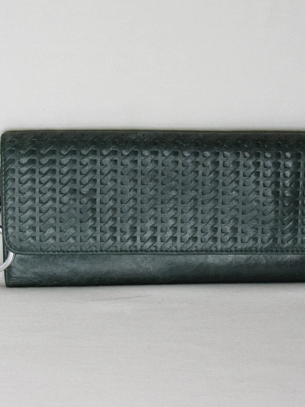 Hobo International Green Leather SADIE Woven Texture Clutch Wallet